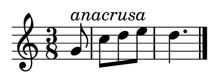 Anacrusa en compás de 3/8: una corchea antes del primer compás completo