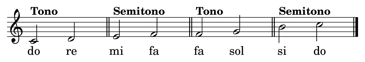 Tono y semitono en el pentagrama: do-re, mi-fa, fa-sol y si-do